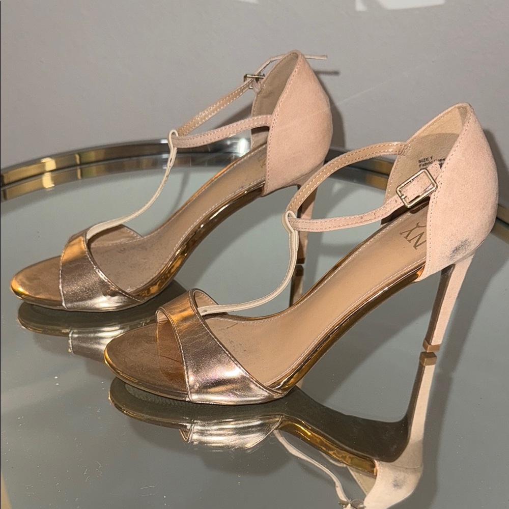 New York & Company Gold Tan Stiletto Heels
